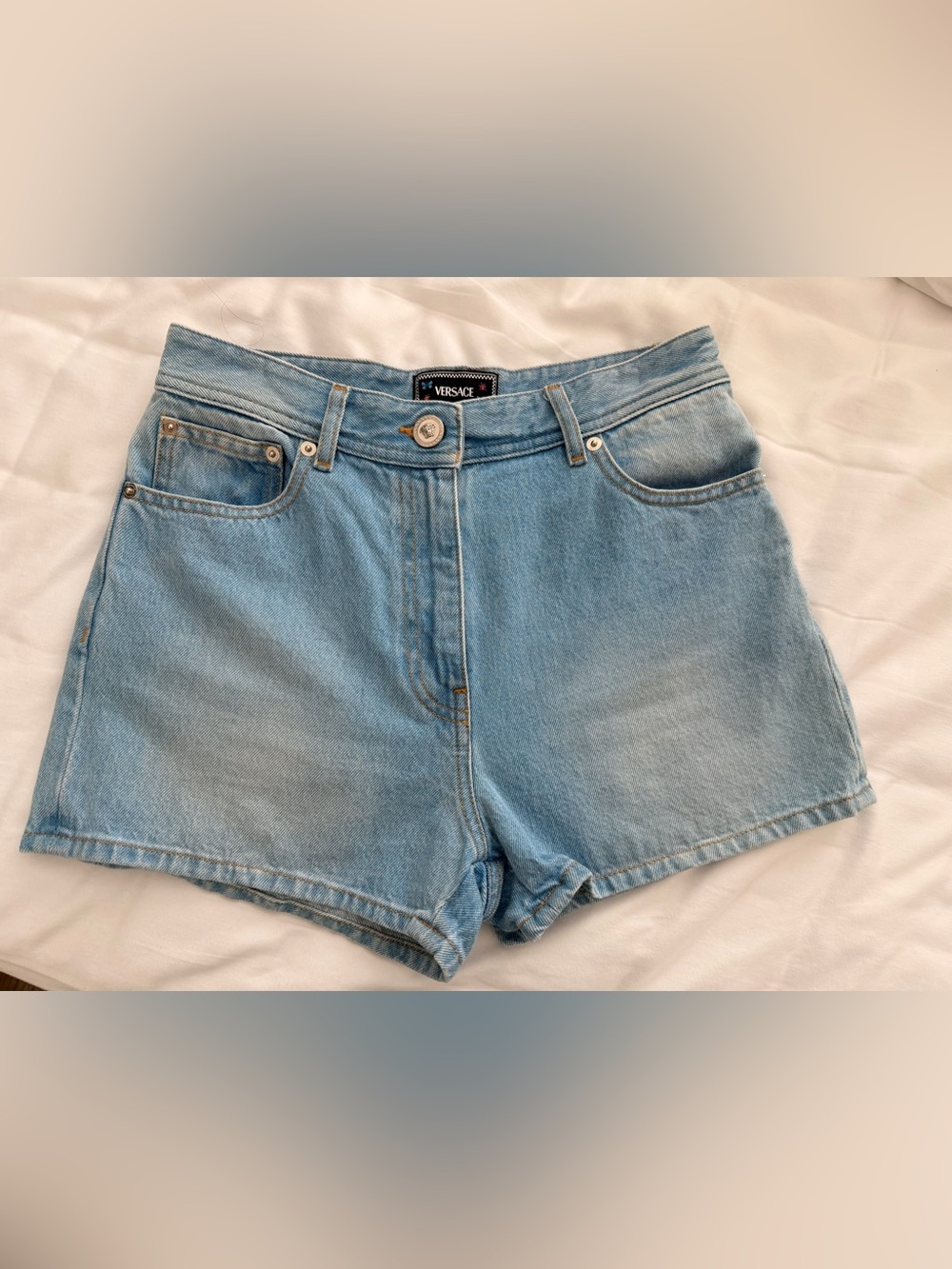 Versace Light Wash Denim High-Rise Women's Shorts